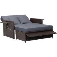 Costway Patio Rattan Daybed Set Wicker Loveseat Sofa w/Ottoman & Side Tray in Grey
