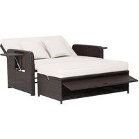 Costway Patio Rattan Daybed Set Wicker Loveseat Sofa w/Ottoman & Side Tray in White