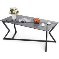 Costway Glass Coffee Table Rectangle Center Table Modern Accent Tea Table in Black