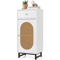 Costway PE Rattan Storage Cabinet Floor Cabinet w/ Slide Out Drawer in White