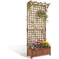 Costway Wooden Raised Garden Bed w/Hanging Roof & Trellis Fir Wood Planter Box in Brown