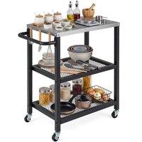 Costway 3-Tier Rolling Grill Cart Kitchen Cart W/6 Hanging Posts Utility Cart in Black