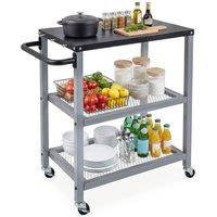 Costway 3-Tier Rolling Grill Cart Kitchen Cart W/6 Hanging Posts Utility Cart in Silver