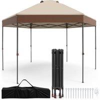 Costway 3.6x3.6m Pop Up Garden Gazebo Adjustable Height Canopy Tent w/Pegs in Brown