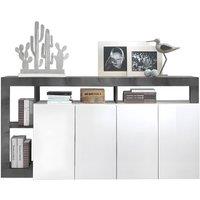 Vente-unique 4 - Door & 4 - Compartment Buffet - Glossy White & Concrete in Grey