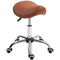 Kelvenix PU Leather Saddle Stool w/ Moulded Padded Seat Adjustable Height Brown | Size: 600mm