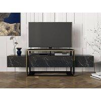Vente-unique 2-Compartment TV Unit - Black & Gold Marble Effect - COMEBI II