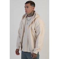 SikSilk Men's Graphic Full Zip Hoodie in Ecru | Size: XL