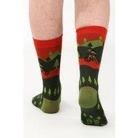 Sock Talk Men's Mountain Bike Scenic Forest Bamboo Socks -Green in Green | Size: 7-11