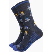Sock Talk Men's Bamboo Socks - Navy, Cyclists in Navy | Size: 7-11