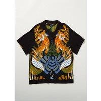 Chet Rock Men's Tiger Rockabilly Bowling Shirt Short Sleeve Black | Size: Large