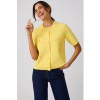 Damart Women's Short Sleeve Milano-Knit Cardigan - Lemon | Size: 10-12