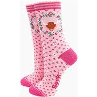 Sock Talk Women's Highland Cow & Floral Wreath Bamboo Socks in Pink | Size: 3-7