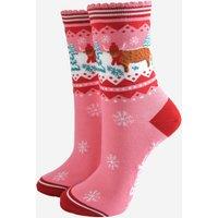 Sock Talk Women's Highland Cow Christmas Bamboo Socks - Pink/Red in Pink | Size: 3-7