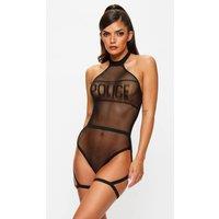 Ann Summers Women's Sultry Sergeant Crotchless Police Body Costume with Suspenders in Black | Size: XL/2XL