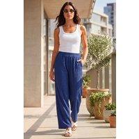 Roman Women's Crinkle Textured Stretch Trouser in Navy | Size: 10