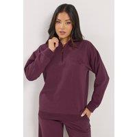 PixieGirl Women's Petite Slogan Quarter Zip Sweatshirt in Burgundy | Size: 16