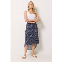 Long Tall Sally Women's Tall Polka Dot Asymmetric Mesh Midi Skirt in Dark Navy | Size: 20
