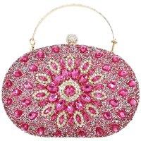 KDMD Women's Rose Red Sunflower Rhinestone Evening Round Clutch Purse Bag in Pink