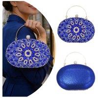 KDMD Women's Rhinestone Sunflower Round Clasp Evening Clutch Purse Crossbody in Blue