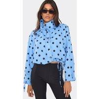 EGO Women's Long Sleeve Button High Neck Polka Dot Jacket in Light Blue | Size: Small