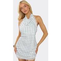 EGO Women's Sleeveless Lace Trim Polka Dot Mini Dress in White | Size: 8