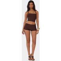 EGO Women's Bandage Low Rise Mini Shorts in Dark Brown | Size: 12