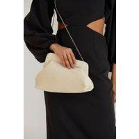 Belissh Women's Asymmetrical Braided Pu Leather Clutch Bag With Detachable Strap in Cream