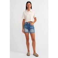 Dilvin Women's High-Waist Denim Shorts With Button Closure in Light Blue | Size: XS