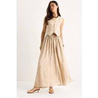 Bianco Lucci Women's V-Neck Vest & Maxi Skirt Two-Piece Coord Set in Light Brown | Size: Small