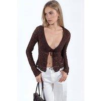 Busem Women's Women's lace woven jacket with tie front in Brown | Size: Large