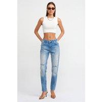 Dilvin Women's Mid Waist Straight Leg Jeans in Light Blue | Size: XS