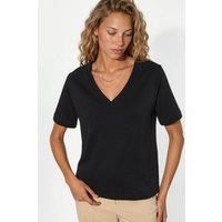 Busem Women's V-Neck Solid Regular Fit Cotton T-Shirt in Black | Size: Medium