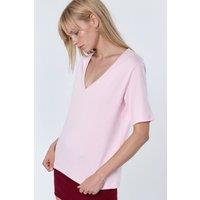 Busem Women's V-Neck Solid Regular Fit Cotton T-Shirt in Light Pink | Size: Medium