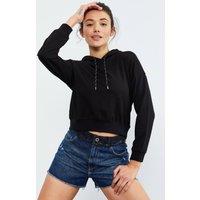 Tommy Life Women's Relaxed Hooded Sweatshirt With Tie Detail in Black | Size: 2XL