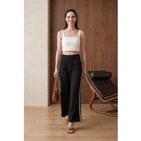 MyFashion Women's High-Waist Pleated Wide-Leg Trousers in Black | Size: Medium