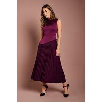 Coast Women's Drape High Neck Pleated Skirt Midi Dress in Fig | Size: 8
