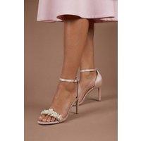Coast Women's Ava Satin Pearl Trim Comfort Sock High Stiletto Heel Sandals in Pink | Size: 5