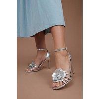 Coast Women's Tia Strappy Leather Corsage High Stiletto Heel Sandals in Silver | Size: 4