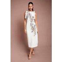 Coast Women's Floral Ponte Embellished Midi Dress in White | Size: 10