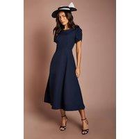 Coast Women's Lisa Tan Bow Shoulder Crepe Full Skirt Midi Dress in Navy | Size: 10