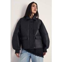 NastyGal Women's Oversized Longline Faux Leather Bomber Jacket in Black | Size: 8