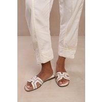 Where's That From Women's 'Maldives' Cut Out Strap Flat Sandals in White | Size: 7