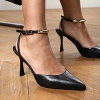 Where's That From Women's Cheyenne Bar Trim Detail Cut Out Court Shoe Heels in Black | Size: 4
