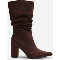 Where's That From Women's Lilyana Ruched Heeled Calf Boot in Dark Brown | Size: 5