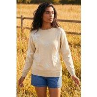 Roman Women's Soft Floral Embroidered Jumper in Cream | Size: 10
