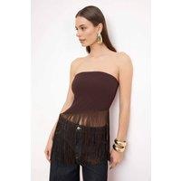 WOVCOR Women's Strapless Fitted Tassel Detail Blouse in Brown | Size: 8