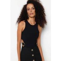 WOVCOR Women's Halter Neck Embellished Cut Out Detail Bodysuit in Black | Size: 10