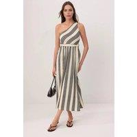 WOVCOR Women's Striped Asymmetric Neckline One Sleeve A-Line Midi Dress | Size: Medium