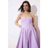 WOVCOR Women's Floral Print Sweetheart Neckline Midi Corset Detail Dress in Lilac | Size: 10